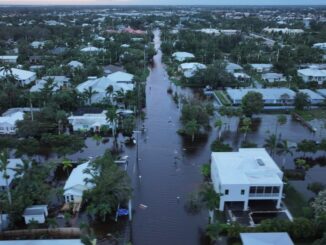 Flood waters inundate a neighborhood after Hurricane Milton came ashore on October 10, 2024, in Punta Gorda, Florida.